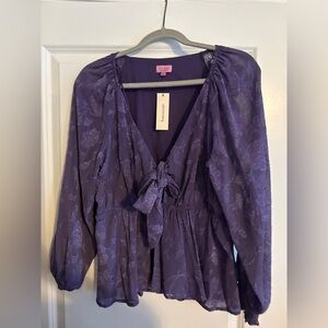 NWT Francesca’s Purple Floral Long Sleeve Blouse size Large